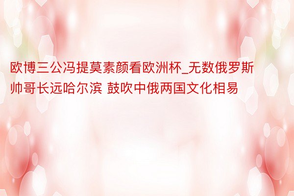 欧博三公冯提莫素颜看欧洲杯_无数俄罗斯帅哥长远哈尔滨 鼓吹中俄两国文化相易